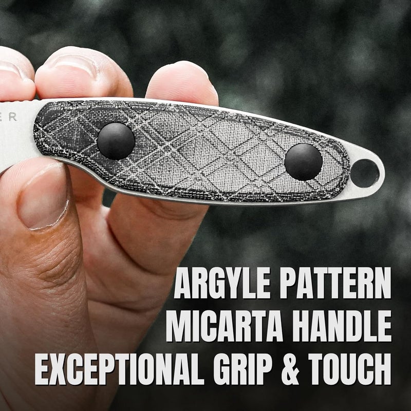 KIZER Muskrat Fixed Blade Knife, 3.15 In 154CM Argyle Pattern Black Micarta Handle, EDC Knife for Men Women, Outdoor Hunting Hiking Survival Camping Knives with Sheath, 1064M1 - Image 3